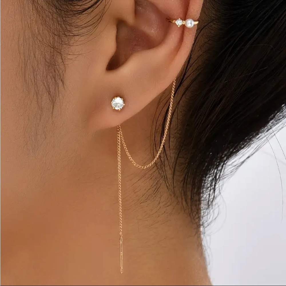 NWT Golden cuff and chain with zircon stud earrings new with tags bloggers fav